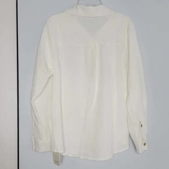 NWT Commense White Abstract Pattern Textured Relaxed Fit Gold Button-Down Shirt - Picture 6 of 8